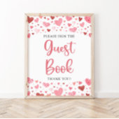 かわいいピンク赤いハートバレンタインゲストブックサイン ポスター