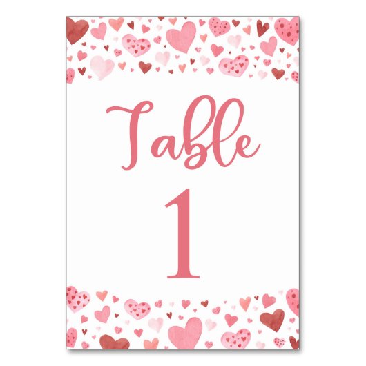 かわいいピンク赤いハートバレンタインデーカード テーブルナンバー (正面)
