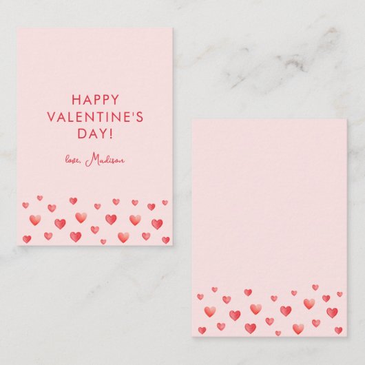 かわいいピンク赤いハートバレンタインデー ノートカード (正面/裏面)