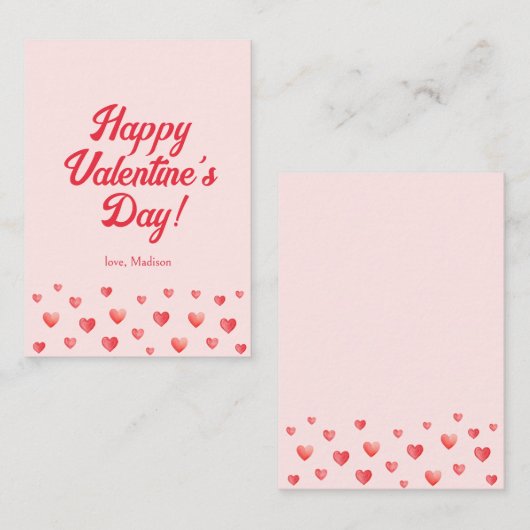 かわいいピンク赤いハートバレンタインデー ノートカード (正面/裏面)