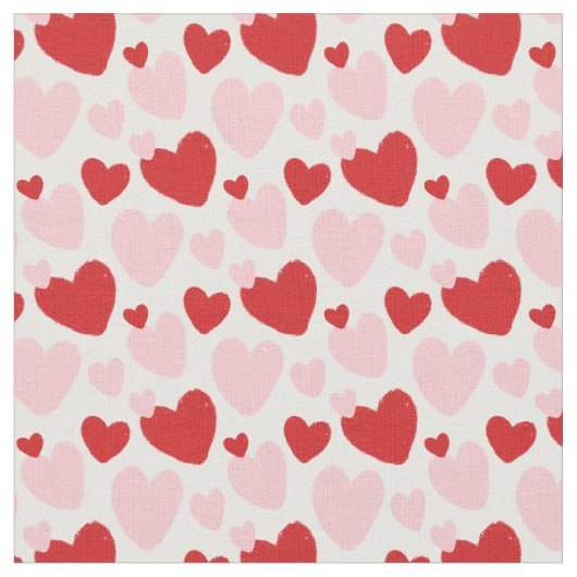 かわいいピンク赤斑点ハート ファブリック (クローズアップ)