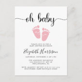 かわいいピンク足ベビーガールシャワー インビテーションポストカード (正面)
