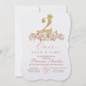 かわいいピンク金ゴールドクラウンプリンセス2nd誕生日パーティー 招待状 (正面)