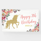 かわいいピンク金ゴールドグリッターユニコーン誕生日パーティー 横断幕 (横)