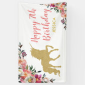 かわいいピンク金ゴールドグリッターユニコーン誕生日パーティー 横断幕 (縦)