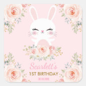かわいいピンク金ゴールドバニー誕生日パーティーの好意 スクエアシール (正面)