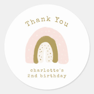 かわいいピンク金ゴールドボホレインボー誕生日サンキュー ラウンドシール