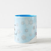 かわいいピンク雪だるまクリスマスホリデー ツートーンマグカップ (中央)