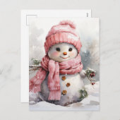 かわいいピンク雪だるま シーズンポストカード (正面/裏面)