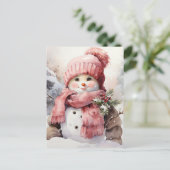 かわいいピンク雪だるま シーズンポストカード (スタンド正面)