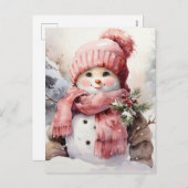 かわいいピンク雪だるま シーズンポストカード (正面/裏面)
