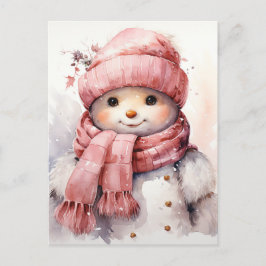 かわいいピンク雪だるま シーズンポストカード
