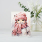 かわいいピンク雪だるま シーズンポストカード (スタンド正面)