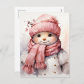 かわいいピンク雪だるま シーズンポストカード (正面/裏面)