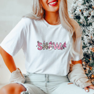 かわいいピンク雪の女性のTシャツ Tシャツ