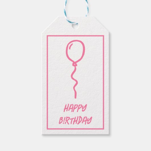 かわいいピンク風船の誕生日ギフトタグ ギフトタグ (正面)