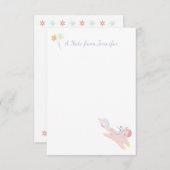 かわいいピンク飛んでいるのユニコーンパーソナライズされたフローラ ノートカード (正面/裏面)