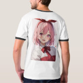 かわいいピンク髪のアニメ女子イラスト Tシャツ (裏面)