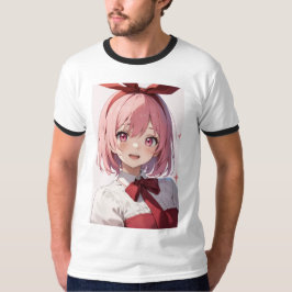 かわいいピンク髪のアニメ女子イラスト Tシャツ