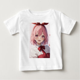 かわいいピンク髪のアニメ少女イラスト ベビーTシャツ