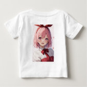 かわいいピンク髪のアニメ少女イラスト ベビーTシャツ (裏面)