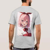 かわいいピンク髪のアニメ少女イラスト Tシャツ (裏面)