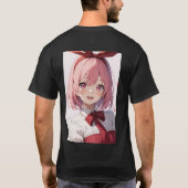 かわいいピンク髪のアニメ少女イラスト Tシャツ (裏面)