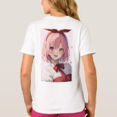 かわいいピンク髪のアニメ少女イラスト Tシャツ (裏面)