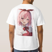 かわいいピンク髪の女子アニメイラスト Tシャツ (裏面)