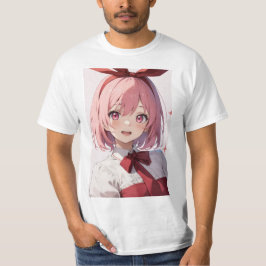 かわいいピンク髪の女子アニメイラスト Tシャツ