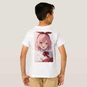 かわいいピンク髪の女子アニメキャラのイラスト Tシャツ (裏面フル)