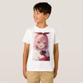 かわいいピンク髪の女子アニメキャラのイラスト Tシャツ (正面フル)