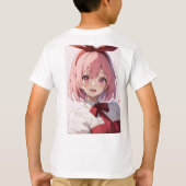 かわいいピンク髪の女子アニメキャラのイラスト Tシャツ (裏面)