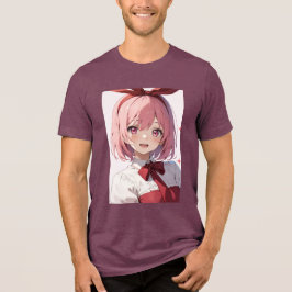 かわいいピンク髪の女性アニメキャラのイラスト トライブレンドＴシャツ