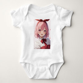 かわいいピンク髪の女性アニメキャラのイラスト ベビーボディスーツ