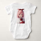 かわいいピンク髪の女性アニメキャラのイラスト ベビーボディスーツ (裏面)