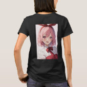 かわいいピンク髪の女性アニメキャラのイラスト Tシャツ (裏面)
