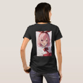 かわいいピンク髪の女性アニメキャラのイラスト Tシャツ (裏面フル)