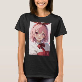 かわいいピンク髪の女性アニメキャラのイラスト Tシャツ