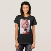 かわいいピンク髪の女性アニメキャラのイラスト Tシャツ (正面フル)