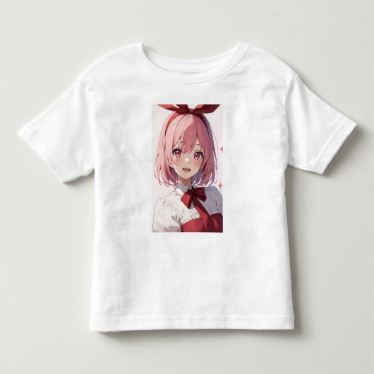 かわいいピンク髪の少女アニメイラスト トドラーTシャツ (正面)