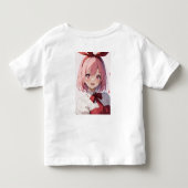 かわいいピンク髪の少女アニメイラスト トドラーTシャツ (裏面)