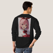かわいいピンク髪の少女アニメイラスト Tシャツ (裏面フル)