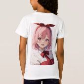 かわいいピンク髪の少女アニメイラスト Tシャツ (裏面)