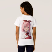 かわいいピンク髪の少女アニメイラスト Tシャツ (裏面フル)