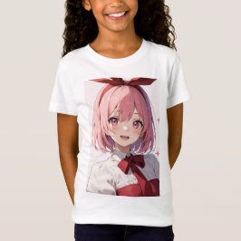 かわいいピンク髪の少女アニメイラスト Tシャツ