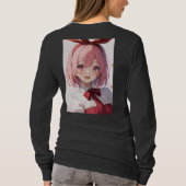 かわいいピンク髪の少女アニメイラスト Tシャツ (裏面)