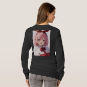 かわいいピンク髪の少女アニメイラスト Tシャツ (裏面フル)