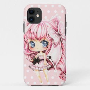 かわいいピンク髪の日本製アニメのチビ（小さくかわいく書いた感じ）の女の子 iPhone 11 ケース