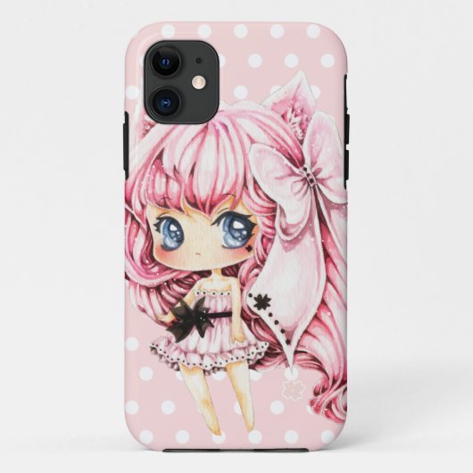 かわいいピンク髪の日本製アニメのチビ（小さくかわいく書いた感じ）の女の子 Case-Mate iPhoneケース (裏面)